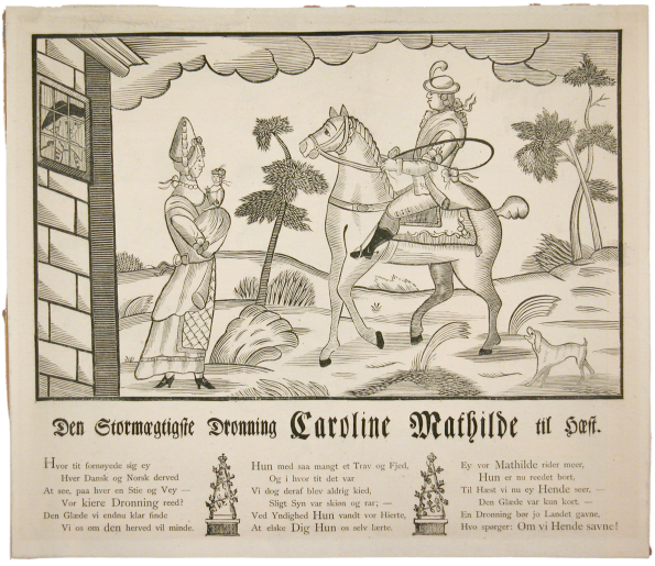 Die „großmächtigste Königin zu Pferde“ - ein dänisches Flugblatt, Holzschnitt, um 1772